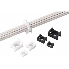 Screw mount cable tie base for securing miniature cable ties to panels or surfaces. Natural color, dimensions 0.51 in L x 0.32 in W x 0.23 in H, with a #6 screw mount hole and 0.07 in slot height. Pack of 1000.