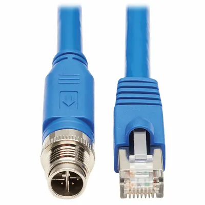 EATON TRIPP LITE M12 to RJ45 PoE++ Cordset, Cat6a, X-Coded, IP68, 2m, Blue - M12 Connector to RJ45 Connector Power over Ethernet (PoE) Cordsets