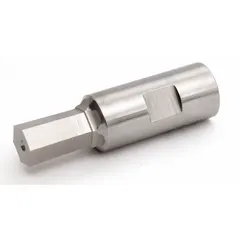 Square rotary broach for producing square holes in metal workpieces. Features a 3/8 in hex shank, 1/4 in square size, and 3/8 in maximum length of cut. Suitable for general machining applications requiring internal square shapes.