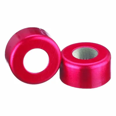 WHEATON Lab Bottle Caps - Aluminum Seal: 11 mm Dia, Red, Aluminum, Unlined - Snap On Bottle Caps