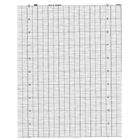 Fanfold strip chart paper with a width of 13 9/16 inches and a gray grid. Compatible with Yokogawa model 4183 recorders. Used for continuous recording of process variables in industrial monitoring applications