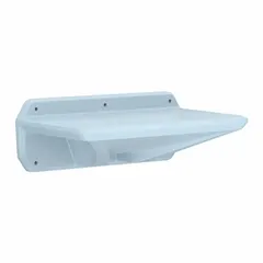 Wall-mount desk constructed of polyethylene for moisture and chemical resistance. Overall dimensions: 30 in width, 18 in depth, 11 in height. Suitable for space-saving work surfaces in control rooms, workshops, or laboratories.