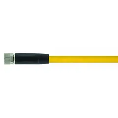 Single-ended cordset with a yellow PVC jacket for flexing applications. Features an M8 female straight connector on one end and bare wire on the other. 4 pins, 24 AWG wire size, 3 m cable length. IP67 rated for protection against dust and water immersion.