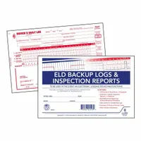 Carbonless 2-ply driver's daily log book with 10 forms in English. Includes a Detailed DVIR section and an area for fleet contact information. Used by tractor-trailer and truck drivers to record hours of service and duty status for compliance documentation