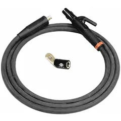 This electrode holder and cable kit is designed for stick welding (SMAW) applications. It includes a #2/0 gauge, 10 ft cable with a Tweco cable connection type, suitable for connecting the welding machine to the electrode in fabrication, repair, and construction work.