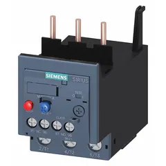 IEC thermal overload relay for motor protection against overcurrent. Frame size S2, 3 poles, rated 70-80 A. Includes integrated bimetallic elements; no separate thermal units required. Auxiliary contacts 1NO/1NC, screw terminals, max voltage 690 V AC. Compatible with SIRIUS contactors of frame size S2.