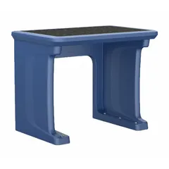 Floor-mount desk with a laminate top, measuring 36 in wide, 24 in deep, and 29 in high. Blue finish. Suitable for use as a workstation in industrial environments.