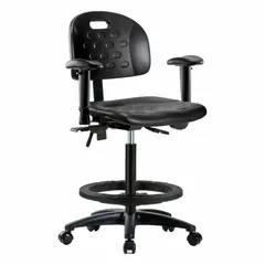 Polyurethane Lab Chair with Arms, Adjustable Height 24 1/4"-34", Black