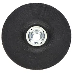 This NORTON Type 27 combination wheel is designed for cutting and grinding carbon and stainless steel. It features a 5" diameter, 1/8" thickness, and 5/8"-11 arbor, constructed with aluminum oxide and 24 grit. Suitable for general metal fabrication, maintenance, and repair tasks.