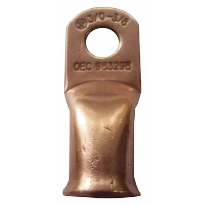 WESTWARD Lug: Crimpable Side Terminal, Crimp/Solder, Copper, 6 ga, 1/4 in Stud Size - Crimpable Side Terminal Lugs