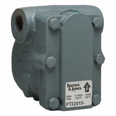 BARNES & JONES Steam Trap: Cast Iron, 3/4 in FNPT, 1,129 lb/hr, 15 psig Max., 345°F Max. - Cast Iron In-line Float & Thermostatic Steam Traps