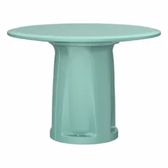 Polyethylene cylinder base table with 42 in diameter, no game top, ballast accepted for stability, and ISO 22196 antimicrobial surface. Suitable for break rooms, cafeterias, or outdoor seating areas.
