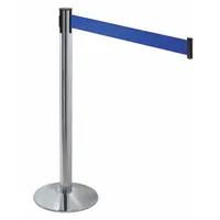 RETRACTA-BELT Barrier Post with Belt: Blue, No Pattern, No Legend, 10 ft Belt Lg, Silver (MPN 330PAPC-BL)