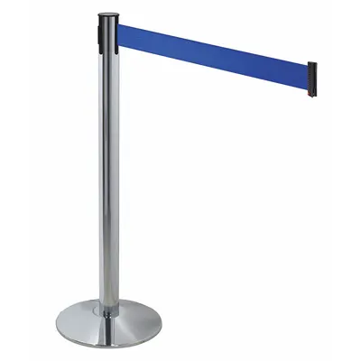 RETRACTA-BELT Barrier Post with Belt: Blue, No Pattern, No Legend, 10 ft Belt Lg - Solid-Color Retractable Belt Post Barriers