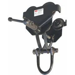 This push trolley is designed to suspend and manually move a hoist along a flat beam. It accommodates beam flange widths from 3 to 8 inches and supports hoist loads up to 2,000 lb. The trolley frame is constructed of cast iron.