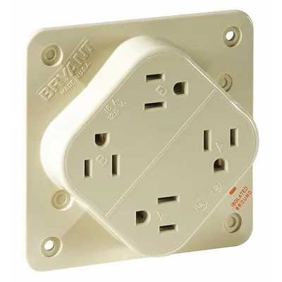 BRYANT 1254SIA Quad Receptacle, NEMA 5-15, 125V AC, 15A, 2-Pole/3-Wire, Ivory - General Purpose Receptacles