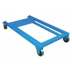 Blue steel portability pack designed for use with compatible pallet jack equipment. Facilitates transport of units in industrial and warehouse environments.