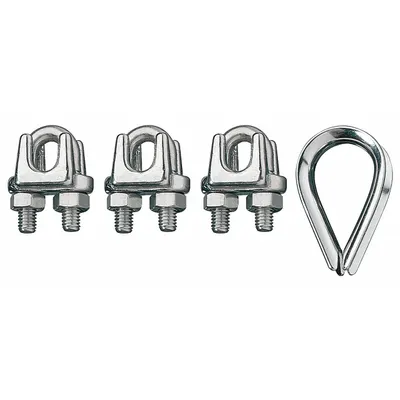 RONSTAN Wire Rope U-Bolt Clip and Thimble Kit: 5/16 in Compatible Rope Dia - Clip & Thimble Kits