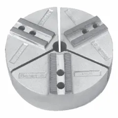 Full-grip lathe jaw with round serrated aluminum body for 15-inch chucks. Features 2.5-inch height and M20 mounting bolts. Designed for secure workpiece holding in turning and machining operations.
