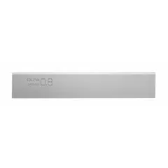Steel replacement blades with straight edge and standard tip. Each blade measures 4 in width and 0.03 in thickness. Suitable for cutting cardboard, plastic, and light materials. Pack of 6.