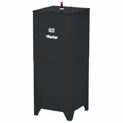 Hydraulic tank isolator with 40 gal nominal capacity, SAE #16 port size, steel construction, and 21.4 in overall width. Used in hydraulic systems to isolate the tank from the pump during maintenance or emergencies, preventing fluid loss and contamination.