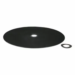 Fifth wheel disks and clips used to secure the fifth-wheel coupling on heavy trucks and trailers. Overall width 32 in, overall height 3/16 in. Helps reduce wear on kingpin and skid plate during articulation.