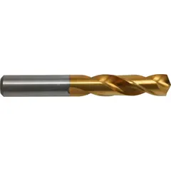 General purpose screw-machine length drill bit made of cobalt with TiN coating. Features a 135° split point for reduced walking and thrust. Suitable for drilling in hard materials in automated or manual metalworking operations.