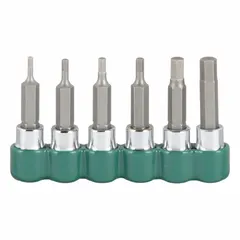 This 25-piece hex bit socket set includes 6 replaceable insert bits with a 1/4 in drive size. Designed for driving hex fasteners in assembly, maintenance, and repair tasks. Suitable for use with 1/4 in drive tools.