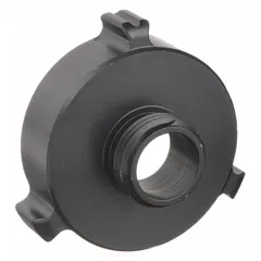 This aluminum rigid adapter connects a 1-1/2 in NH fire hose to a 3/4 in GHT garden hose thread. It is used on fire hydrants and standpipes for water supply connections in industrial or municipal settings. The straight design provides a secure, leak-resistant coupling.