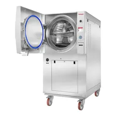 This 230V autoclave features a built-in steam generator and vacuum pump for complete drying. With a maximum temperature of 140°C and temperature accuracy of -1°C/3°C, it is suited for sterilizing laboratory equipment, media, and waste. Overall dimensions: 20 7/8 in width x 29 7/8 in depth.