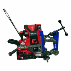 This rail drill is designed for drilling holes in railroad rails during track maintenance and installation. It features a 1 1/2 in Weldon chuck for secure bit retention. The tool is suitable for heavy-duty rail applications.
