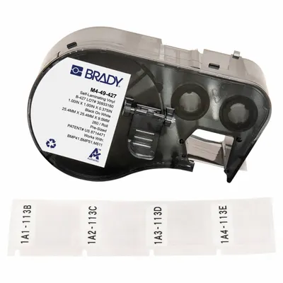 BRADY Wraparound Label: 1 in x 1 in, Vinyl, White (Matte) - Brady Precut Label Roll Cartridges