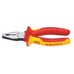 Flat-jaw multipurpose pliers with 6 1/4 in overall length, 1 3/8 in jaw length, and 1 1/2 in jaw width. Insulated for electrical work, includes a wire cutter. Used for gripping, twisting, and cutting wire in industrial maintenance, construction, and utility applications.