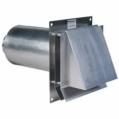This 4-inch round wall cap vent hood is constructed from 19 ga aluminum with a silver finish. It features a press-fit connection and includes a screen to prevent pest entry. Designed for terminating exhaust ducts through exterior walls, it does not include a backdraft damper.