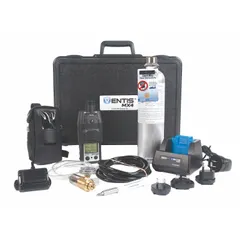 This multi-gas detector with calibration kit is designed for continuous monitoring of LEL (Lower Explosive Limit) gases in industrial environments. It features a black housing and is powered by a Lithium Ion battery. Typical applications include confined space entry, oil and gas, and chemical processing where flammable gas detection is required.