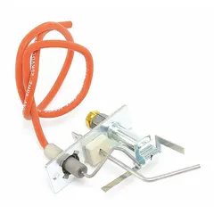 Pilot assembly for gas-fired heating equipment. Provides ignition spark to light the main burner in unit heaters, furnaces, and rooftop HVAC systems. Includes pilot burner and spark electrode assembly.