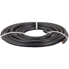 This cut-to-length jumper cable features 8 ga wire gauge, 120 in length, and 24 A max current rating. The black cable jacket is suitable for custom battery connections in vehicles, industrial equipment, and power systems.