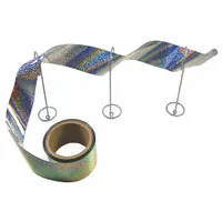 Reflective silver tape creates visual disturbances to deter birds from outdoor areas. Suitable for use at warehouses, loading docks, and agricultural facilities. Length: 100 feet