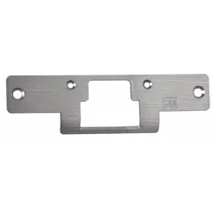 Electric strike faceplate by HES, measuring 1-1/4 inches wide by 6-7/8 inches high. Compatible with Series 8300 electric strikes. Used in access control systems to provide a mounting surface for secure door operation in commercial and industrial settings.
