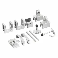 This out swing door kit includes two nylon cams and is designed for use with plastic laminate bathroom partitions. The kit is intended for outward-swinging doors in commercial restroom applications.