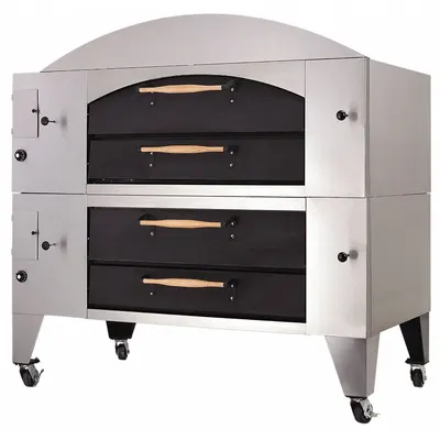 BAKERS PRIDE Display Deck Oven: Double Deck Oven Size, Lightstone Fibrament Decks, 2 Baking Chambers - Wheeled Deck Ovens