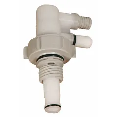 This polypropylene coupler is designed for Diesel Exhaust Fluid (DEF) systems, featuring a 3/4 in hose barb and a 0° outlet angle. The EPDM seal provides chemical compatibility with DEF. Typical applications include connecting hoses in DEF dispensing equipment and storage tanks.
