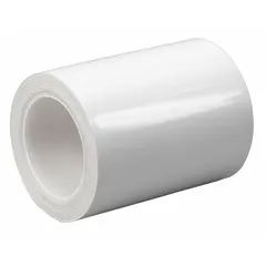 Single-sided sealing tape with white polyethylene film backing and rubber adhesive. Measures 3 inches wide, 5 yards long, and 9.5 mil thick. Suitable for indoor and outdoor use in assembly and manufacturing applications, including bonding to polystyrene.