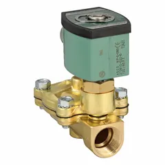 This 2-way/2-position normally open solenoid valve features a 3/4 in pipe size and 120V AC coil. Its watertight, high-flow construction makes it suitable for on/off control of liquids or gases in industrial fluid systems such as water treatment and process automation.