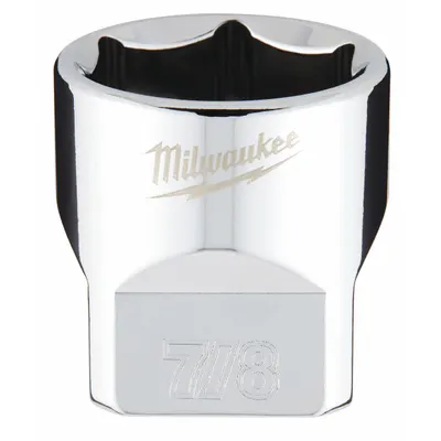 MILWAUKEE Standard Socket: SAE, 3/8 in Drive Size, 7/8 in Socket Size, 6-Point, Std - Anti-Roll Hand Sockets