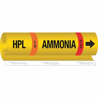 BRADY Pipe Marker: HPL, LIQ, High, Fits 2 1/2 to 7 7/8 in Pipe O.D., 1 Pipe Markers - Ammonia Wrap-Around Pipe Markers
