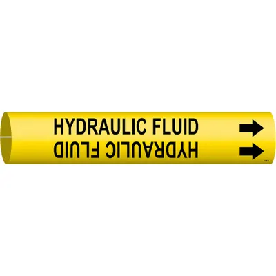 BRADY Pipe Marker: Hydraulic Fluid, Yellow, Black, Fits 1 1/2 to 2 3/8 in Pipe O.D. - Hydraulic Fluid Snap-On Pipe Markers