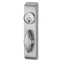 Silver thumbturn-control trim for exit push bars. ADA compliant mechanical trim provides outside access control on commercial doors. Suitable for use in facilities requiring secure egress and accessibility