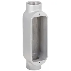 C - Straight Type conduit outlet body with 1 1/4 in trade size, 32 cu in body capacity, and threaded hub. Constructed of aluminum with a powder-coated finish. Includes stainless steel screws. Designed for use with IMC (Intermediate Metal Conduit) in electrical systems where a pull point or junction is required.
