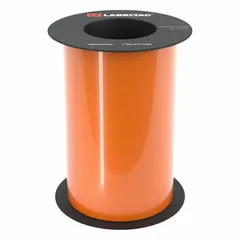 Thermal transfer continuous label roll for use with LabelTac 9 printers. Orange gloss vinyl material suitable for indoor and outdoor applications. Commonly used for creating reflective labels in safety signage, equipment marking, and pipe identification.
